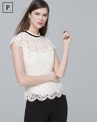 White House Black Market Petite Cap Sleeve Lace Mock Neck Tie Back Top | White House Black Market