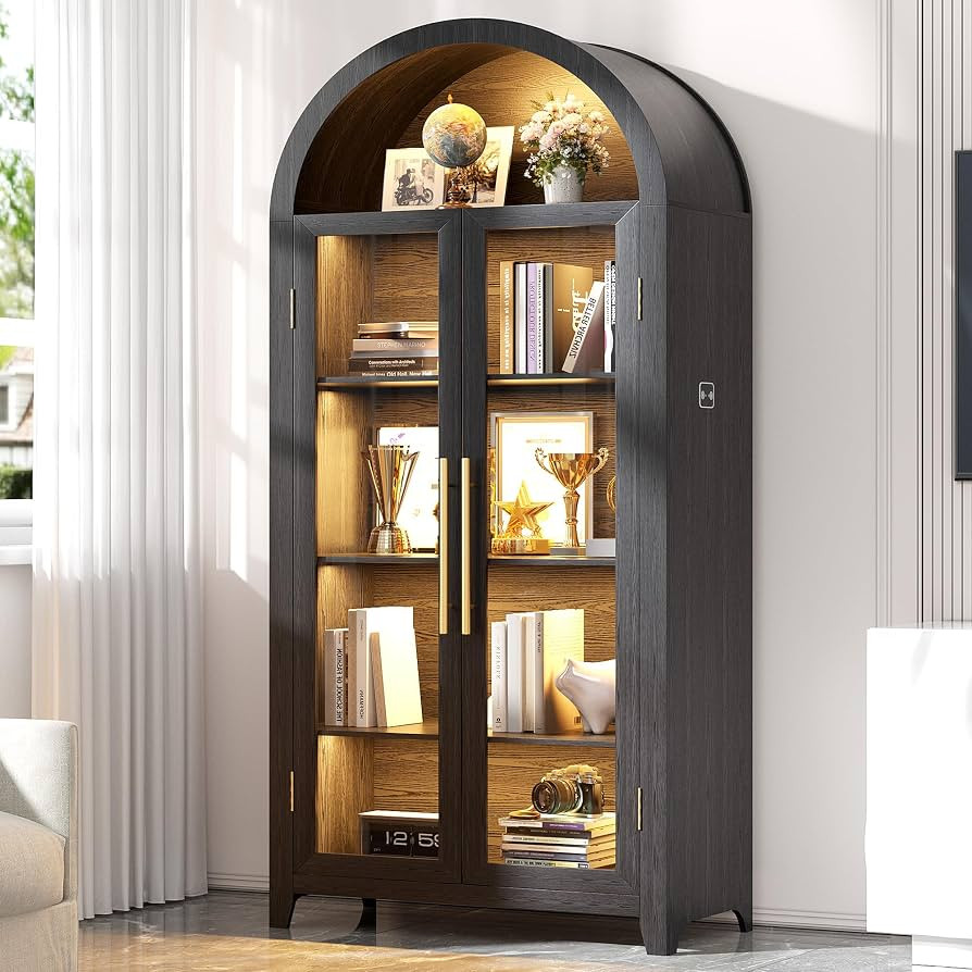 Arched Display Cabinet with Glass Doors and LED Light, 71\u201d Tall | Amazon (US)