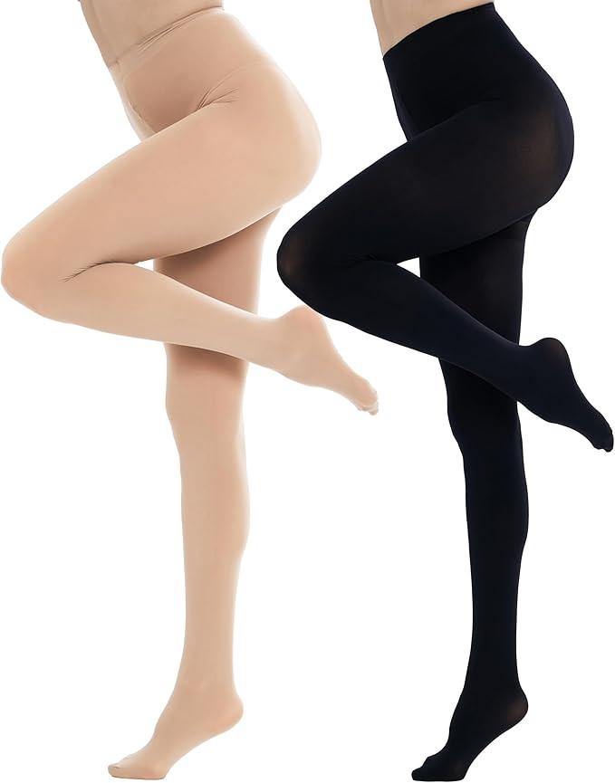 CozyWow Womens Tights 2 Pairs Run Resistant 80D High Waist Solid Color Semi Opaque Tights | Amazon (US)