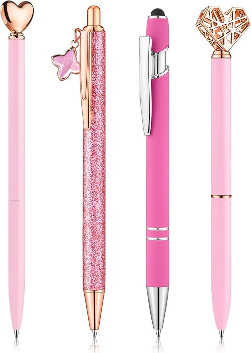 BESARME 4 Pcs Pink Pens for Women, Pink Gifts for Girls Diamond Pen Black Ink Cute Pens for Schoo... | Amazon (US)