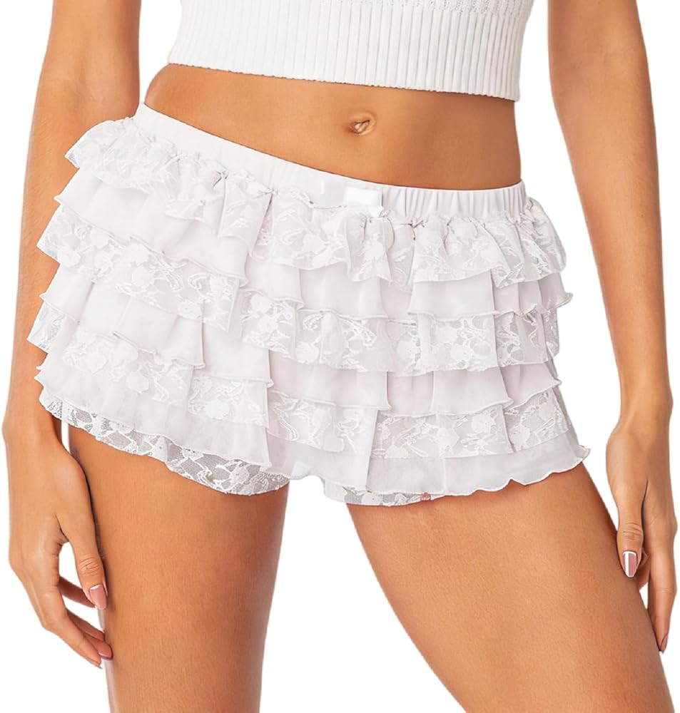 NUFIWI Women Lolita Bloomers Ruffle Shorts Lace Cute Pumpkin Pants Sexy Boyshorts Layered Y2k Min... | Amazon (US)