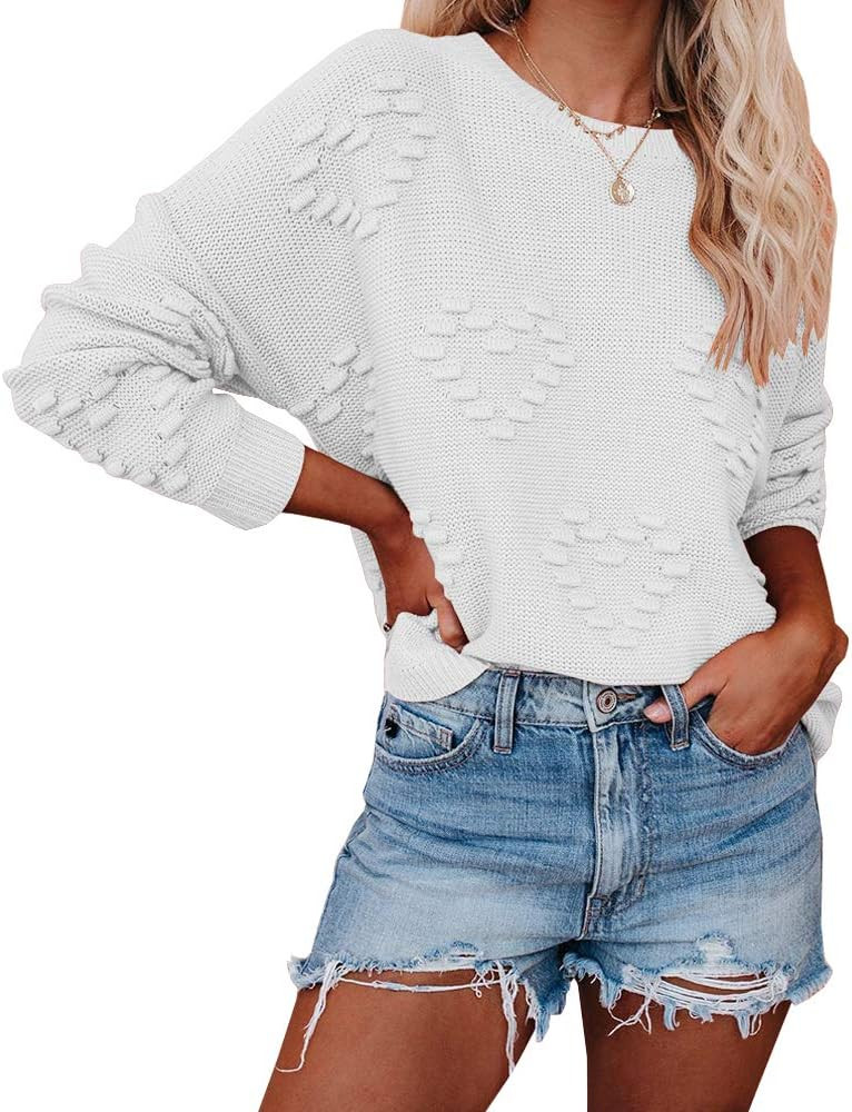 Tutorutor Womens Cute Heart Love Print Sweater Tops Oversized Crew Neck Dot Ball Loose Knitted Sprin | Amazon (US)