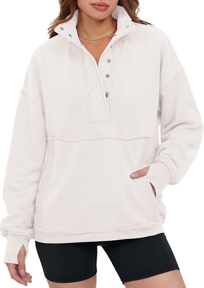 Locachy Women's Casual Oversized Button Henley Neck Sweatshirt Long Sleeve Pullover Tops 2026 Fal... | Amazon (US)