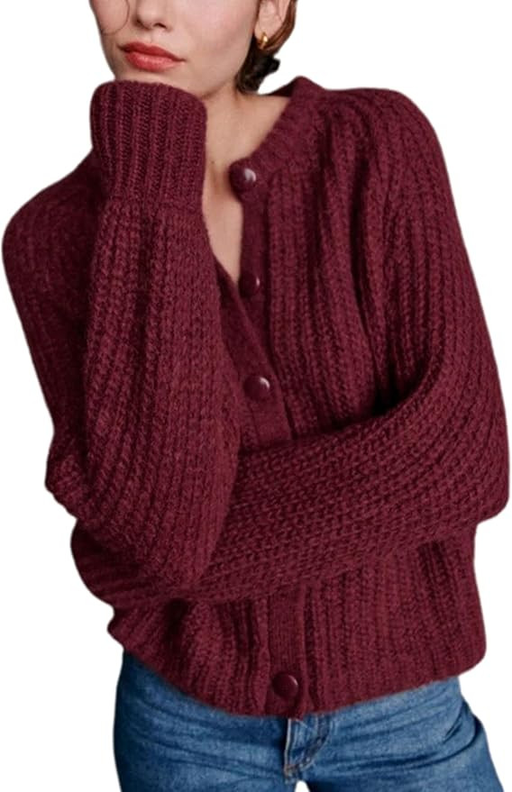 Bianstore Women's Casual Long Sleeve Crewneck Button Down Cardigan Sweater Knit Outwear | Amazon (US)