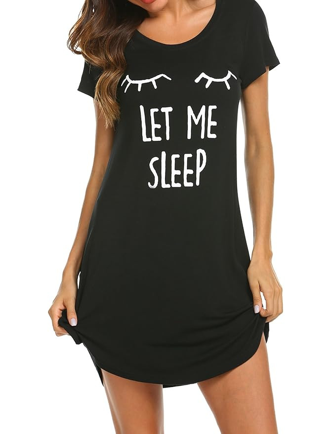 Hotouch Sleepwear Women's Nightgown Cotton Sleep Shirt Printed Short Sleeve Scoopneck Sleep Tee N... | Amazon (US)