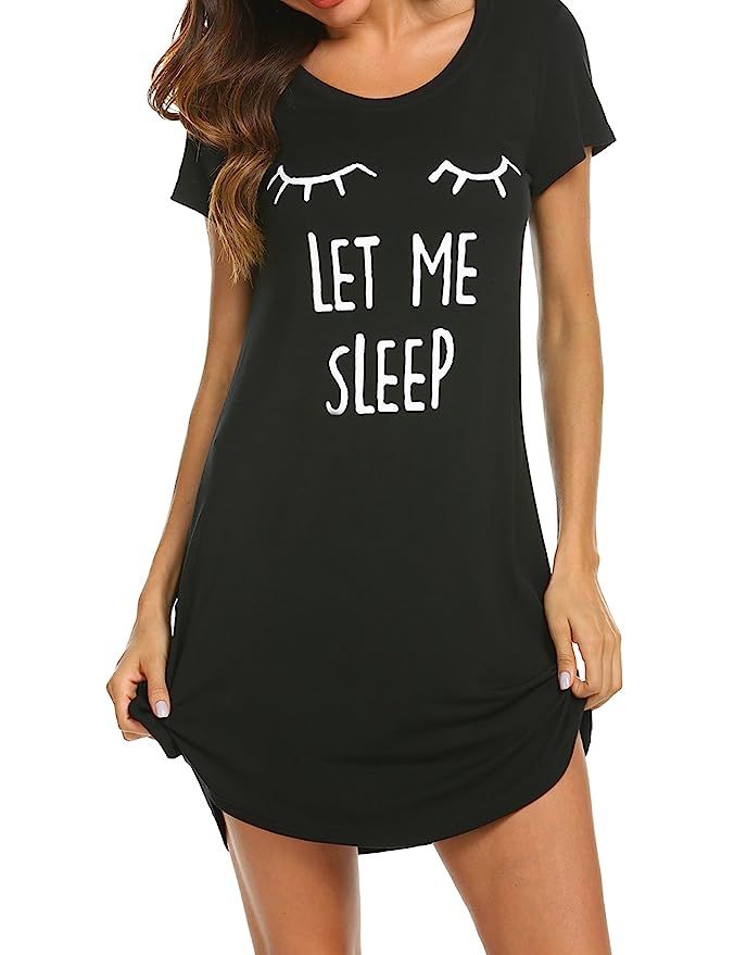 Hotouch Sleepwear Women's Nightgown Cotton Sleep Shirt Printed Short Sleeve Scoopneck Sleep Tee N... | Amazon (US)