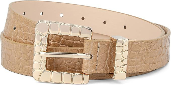 Womens Leather Belt for Jeans Pants with Crocodile Pattern Square Buckle | Amazon (US)