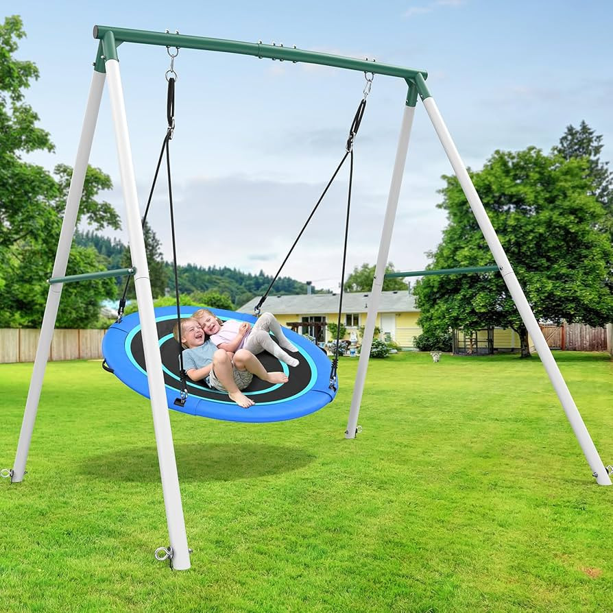 Hapfan 6.5 ft Tall Swing Sets for Backyard, 50 Inch Saucer Swing with Frame, 500 lbs Heavy Duty S... | Amazon (US)