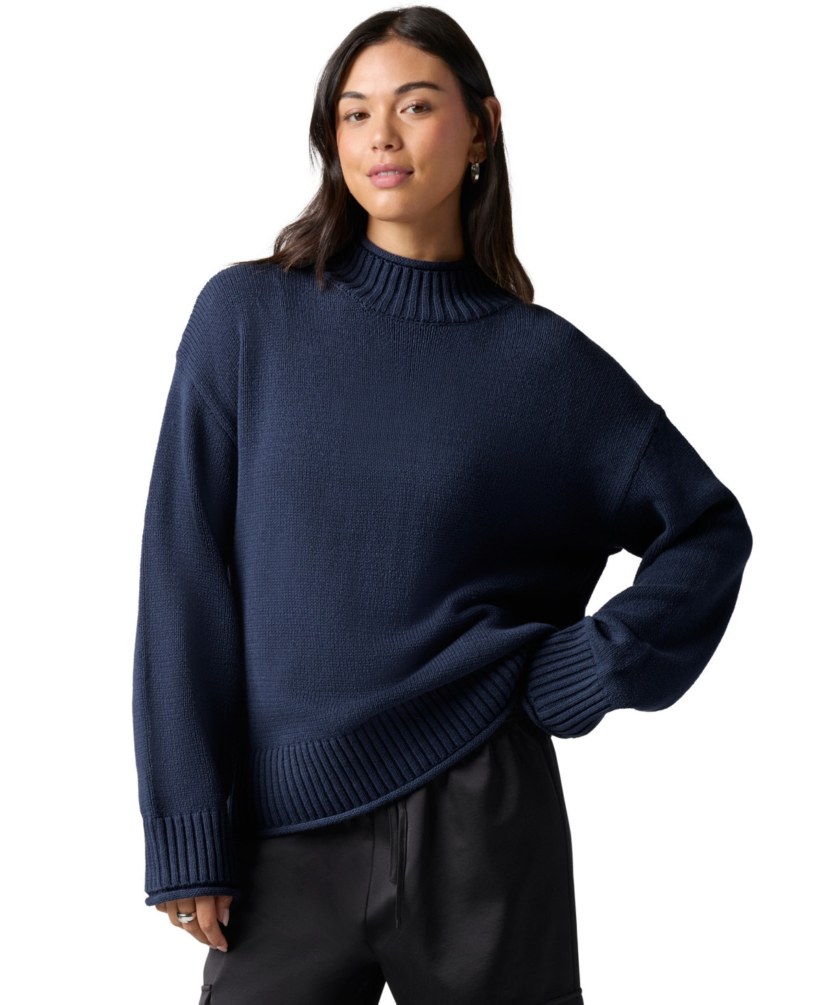 Florence By Mills Juniors' Mock Neck Long-Sleeve Sweater - Navy | Macy's
