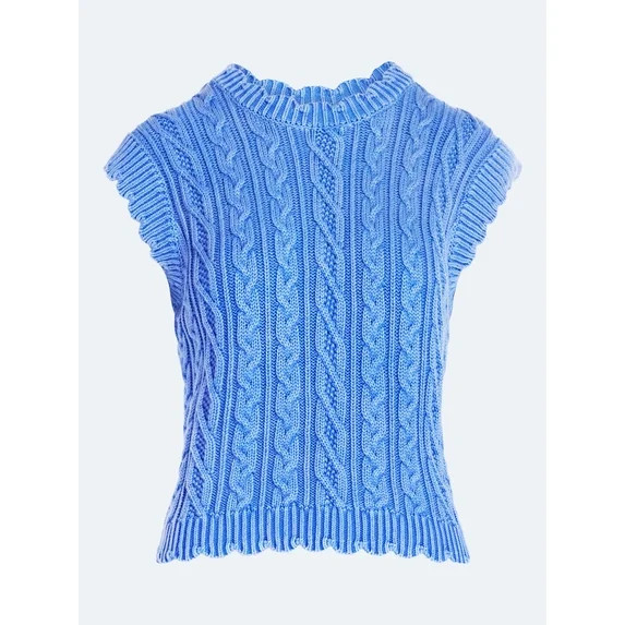 Free Assembly Women's Scalloped Cable Knit Cotton Vest, Sizes XS-XXL | Walmart (US)