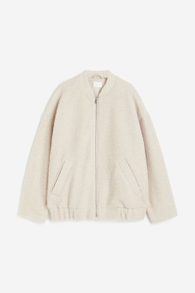 Oversized teddy bomber jacket - Light beige - Ladies | H&M GB | H&M (UK, MY, IN, SG, PH, TW, HK)