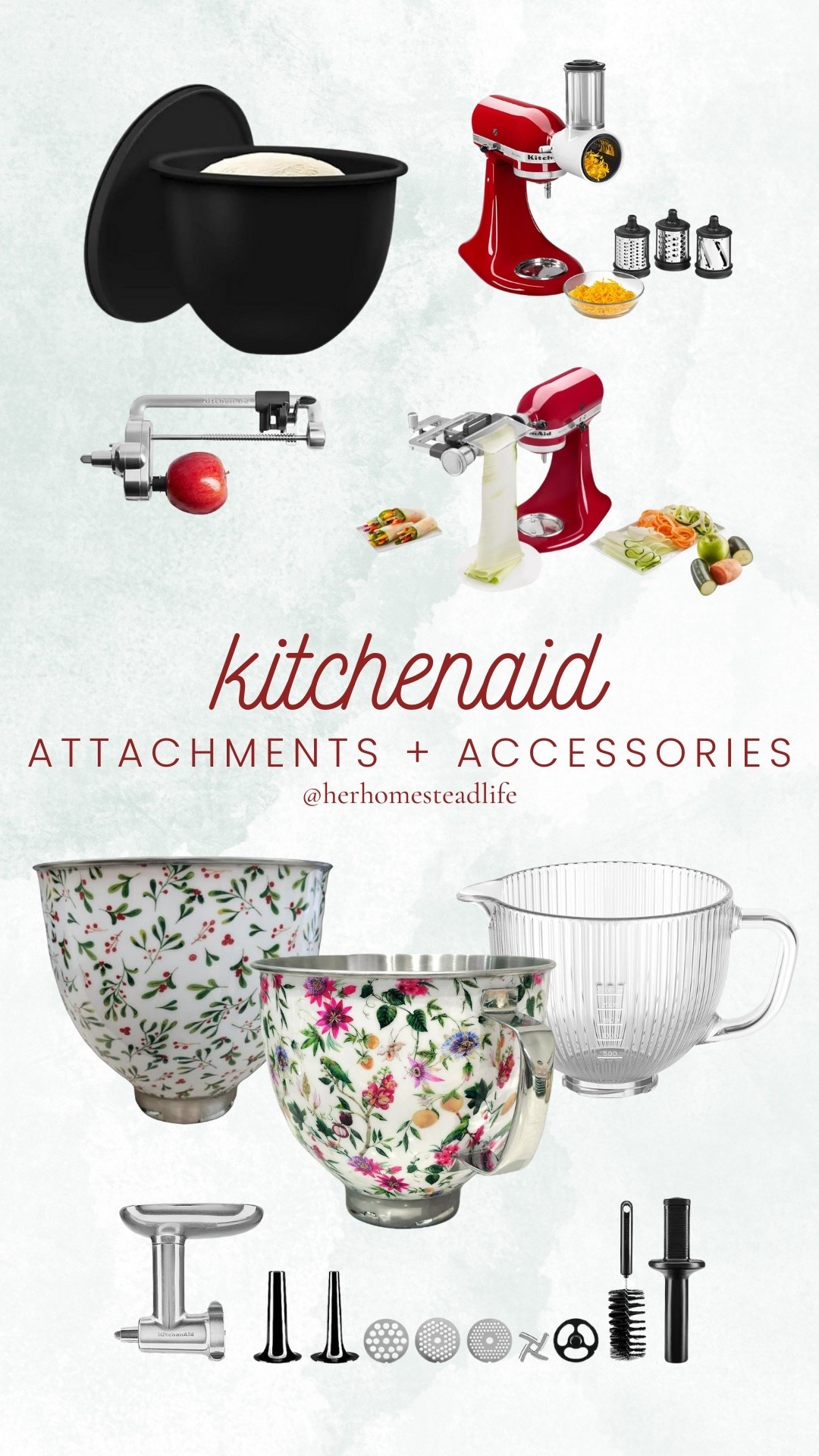 Kitchenaid attachments and accessories 

Kitchenaid glass bowl | kitchenaid Christmas bowl | Kitchenaid floral bowl | stainless steel stand up mixer attachment | vegetable spiralizer for Kitchenaid | kitchenaid ice cream maker | kitchenaid storage 

#LTKGiftGuide #LTKHome #LTKHoliday