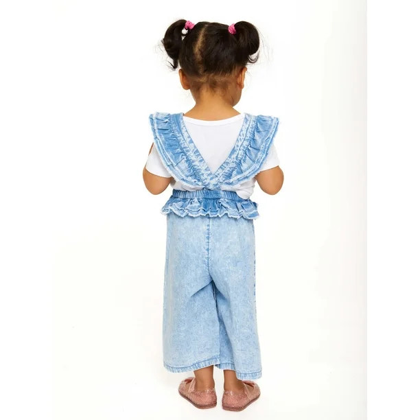 Wonder Nation Toddler Girl Sleeveless Ruffled Denim Romper, Sizes 18M-2T | Walmart (US)