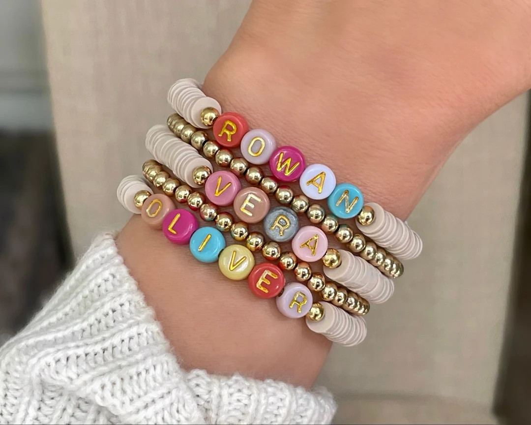 Personalized Colorful Name Bracelets - Custom Word Bracelet - Heishi Bead Name Bracelet Stack - W... | Etsy (US)