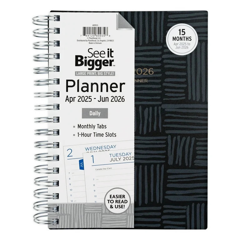 See it Bigger Daily Planner Medium (7″x 8.5″) Grey, 15 month, Apr 2025-Jun 2026 | Walmart (US)