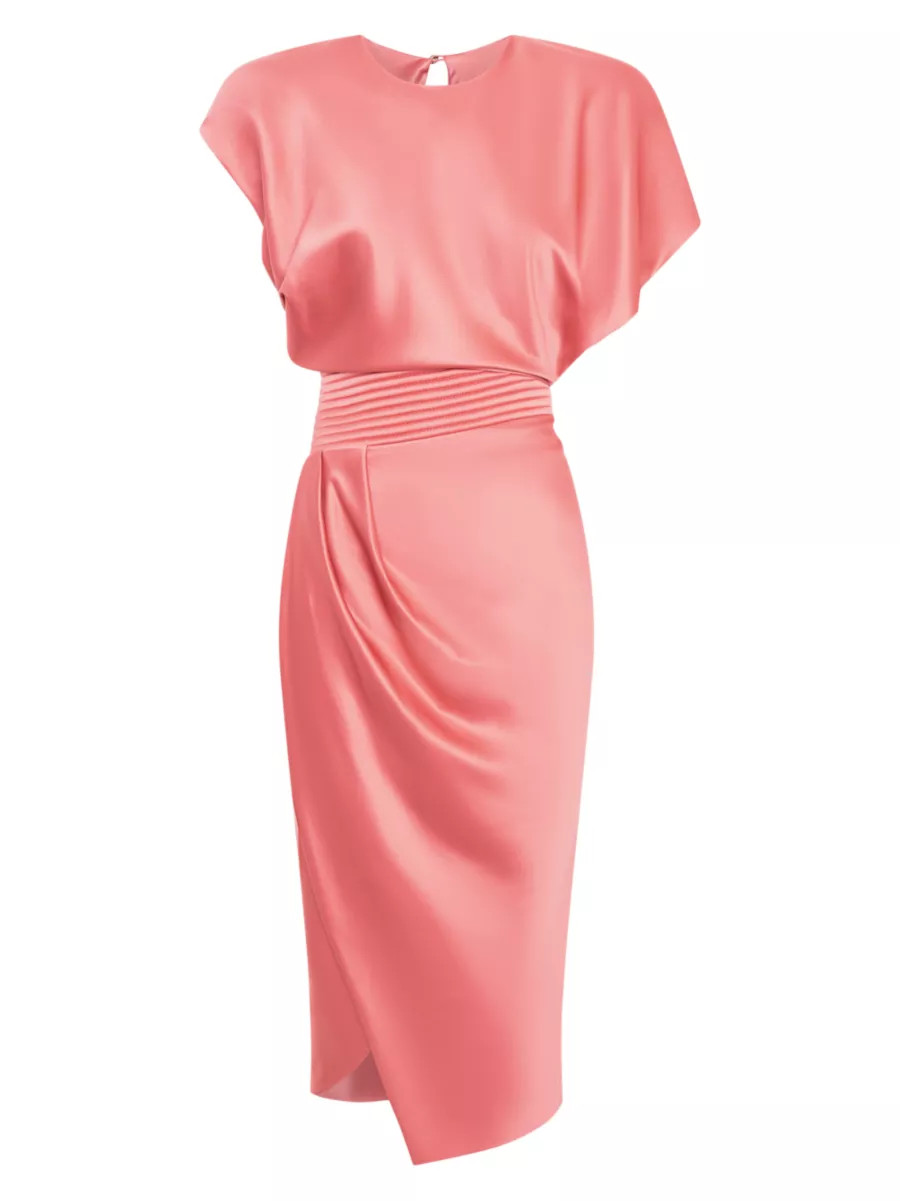 Bond Satin Pleated Asymmetric Midi-Dress | Saks Fifth Avenue