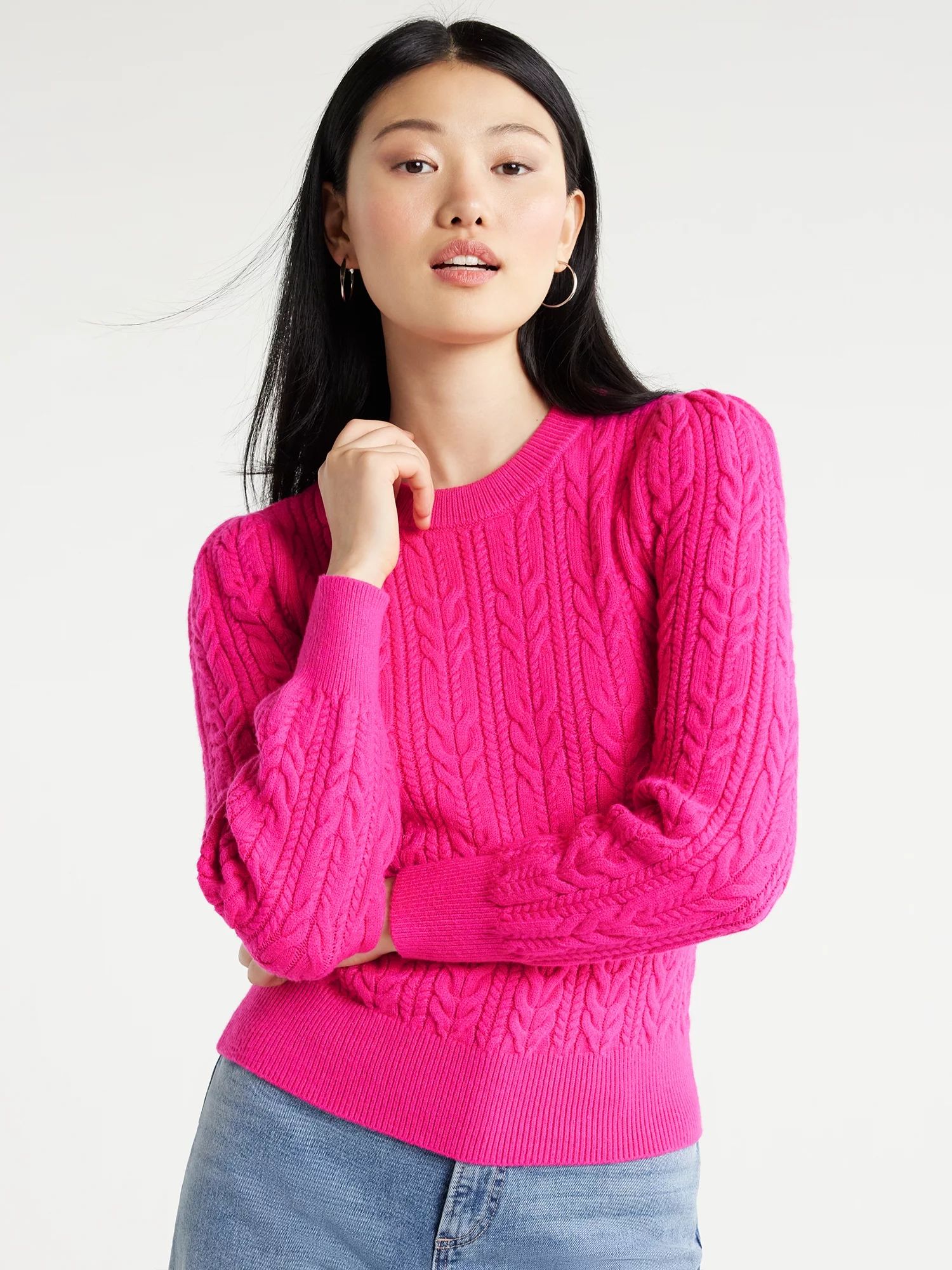 Scoop Women’s Cable Knit Crewneck Sweater, Sizes XS-XXL - Walmart.com | Walmart (US)