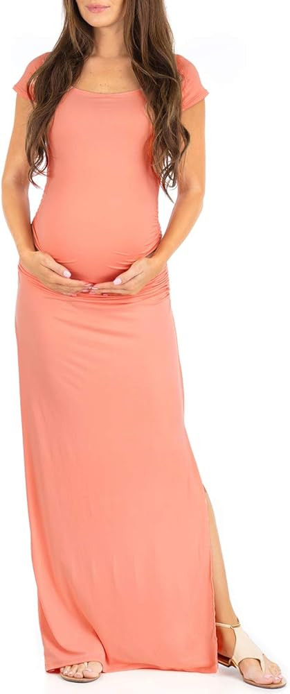 Mother Bee Maternity Short Sleeve Ruched Side Bodycon Dress with Side Slit | Amazon (US)