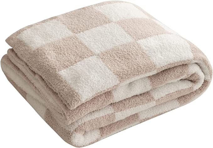 Amazon.com: Throw Blanket with Checkerboard Plaid- Cozy Breathable All Seasons Soft Checkered Bla... | Amazon (US)