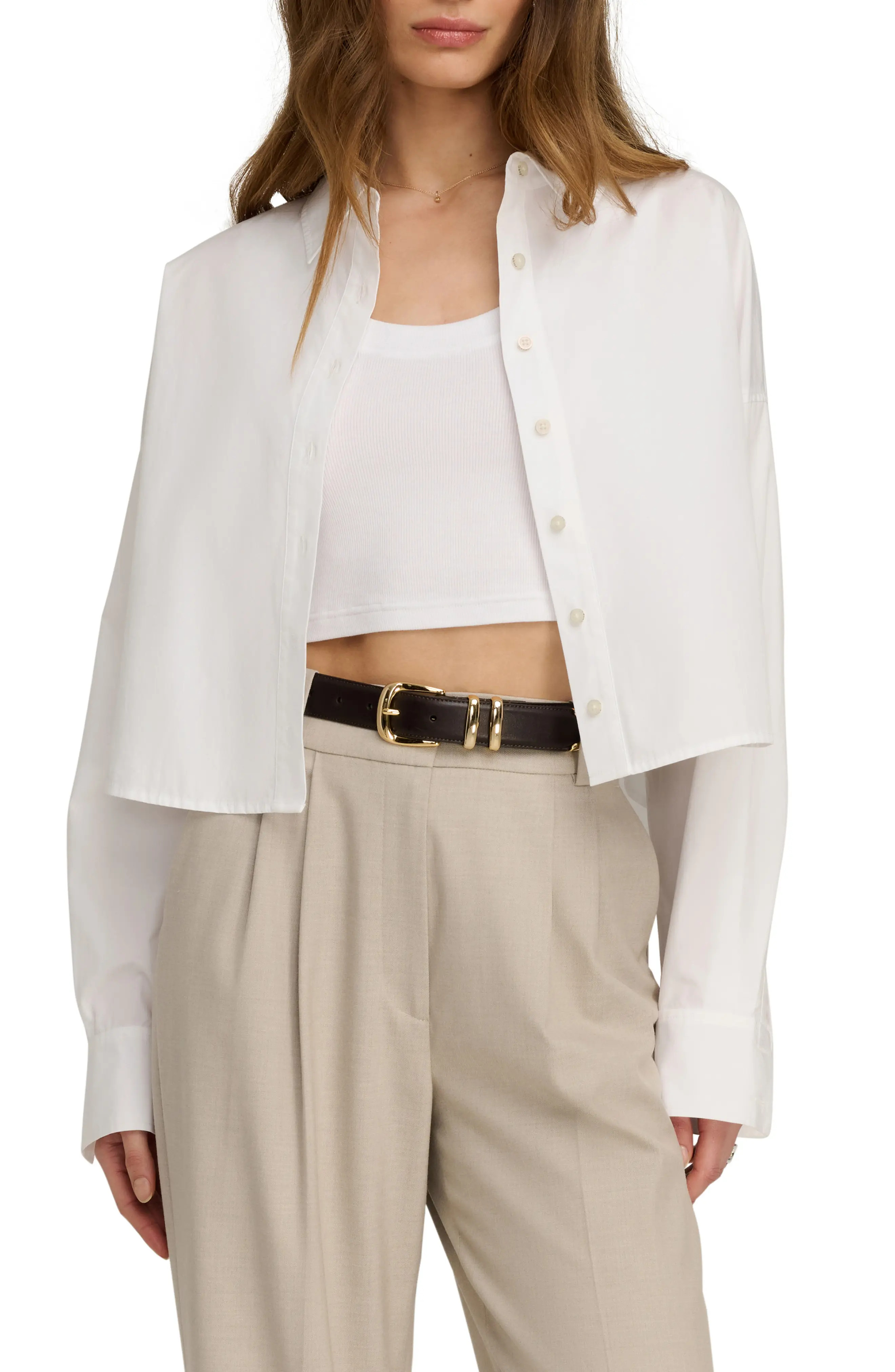 Favorite Daughter The Crop Ex Boyfriend Button-Up Shirt in White at Nordstrom, Size X-Large | Nordstrom
