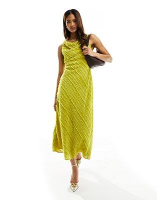 ASOS DESIGN fluffy stripe bias cut sleeveless midi dress in chartreuse | ASOS | ASOS (Global)