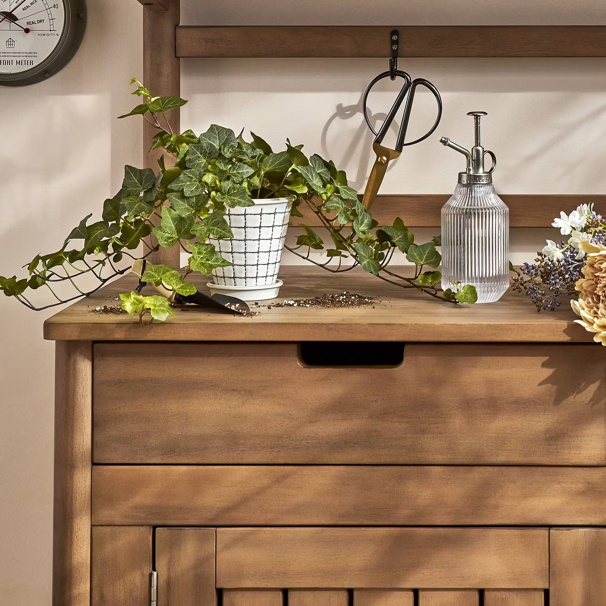 Grid Printed Stoneware Indoor/Outdoor Planter Pot with Saucer Cream/Blue - Hearth & Hand™ with ... | Target