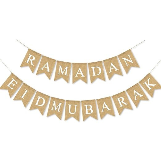 SWSATYW Burlap Ramadan Eid Mubarak Banner Muslim Fireplace Mantel Supplies Decoration | Amazon (UK)