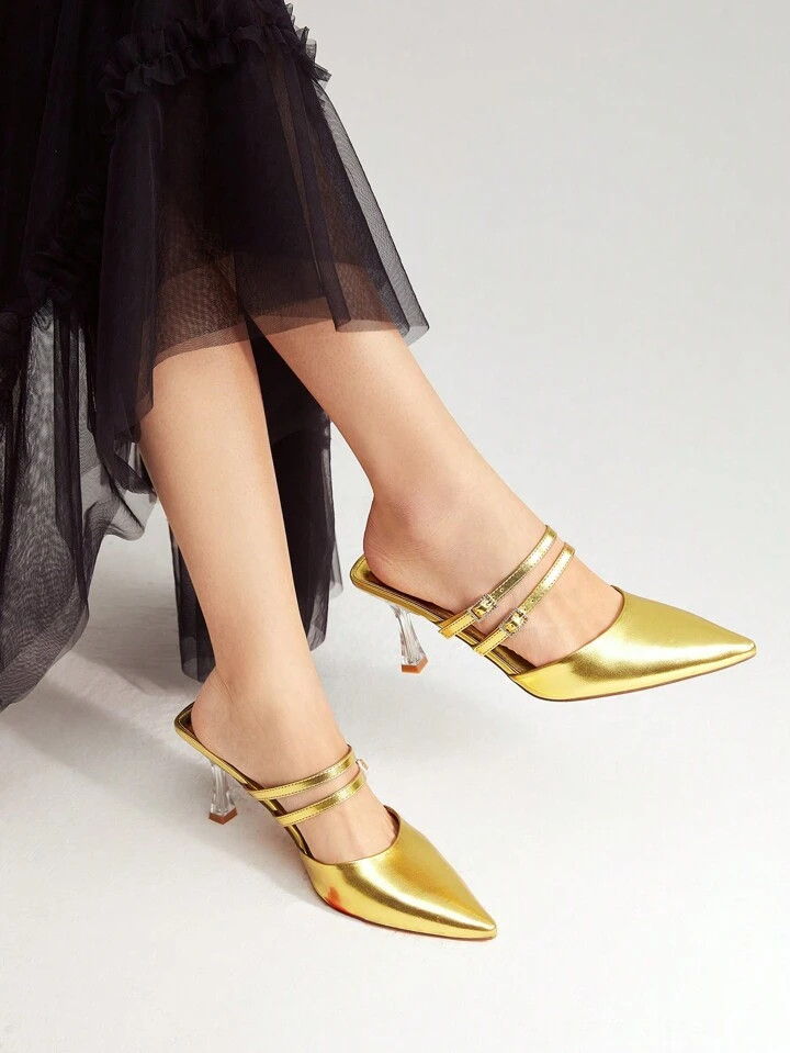 MOTF PREMIUM METALLIC BUCKLE MULE PUMPS | SHEIN
