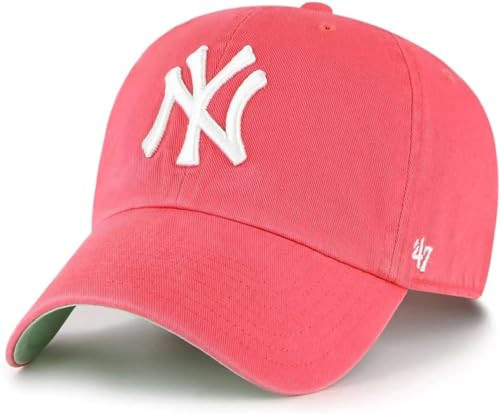 47 New York Yankees Primary Logo Ballpark Clean Up Dad Hat Baseball Cap - Berry Pink Green Bottom | Amazon (US)