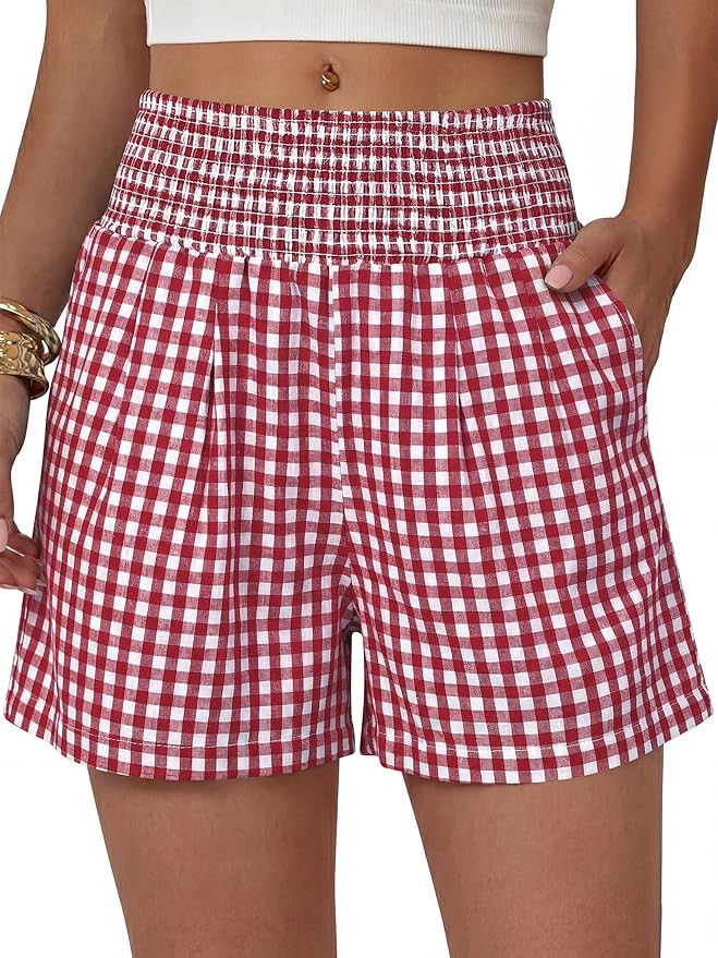 ANRABESS Women High Waisted Shorts, Striped & Gingham Lounge Pajama Beach Shorts with Pockets, Cu... | Amazon (US)