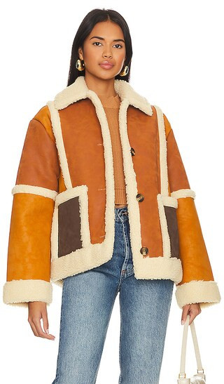 L'Academie x Marianna Millie Sherpa Jacket in Burnt Orange. - size L (also in M, S, XL, XS) | Revolve Clothing (Global)