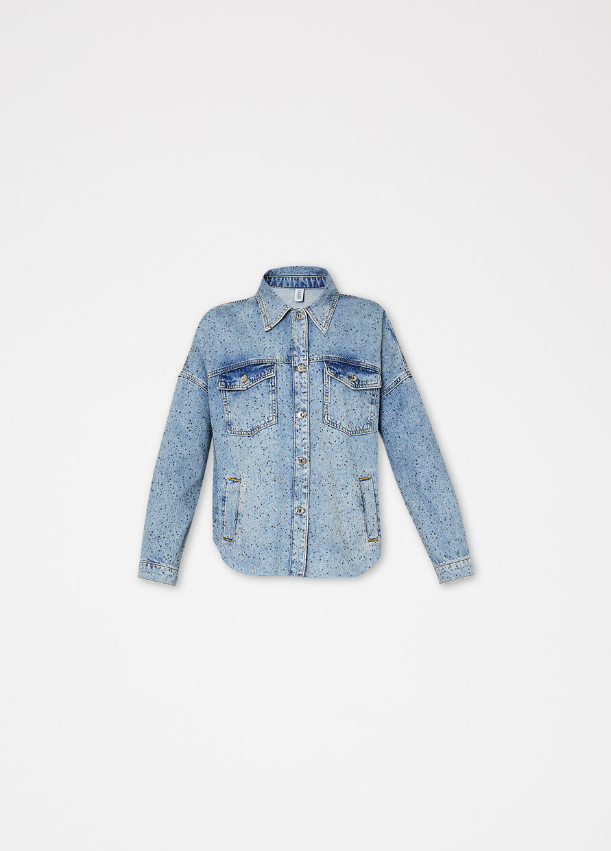 Denim jacket with rhinestones | LIU JO ES