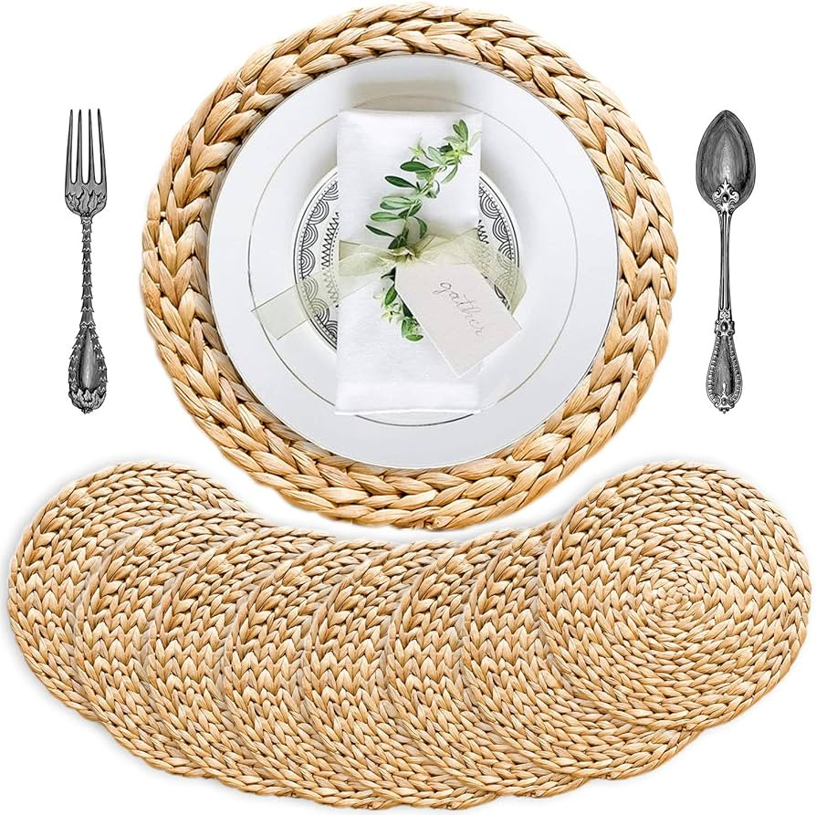 Woven Placemats Set of 8, Table Mats Set of 8, Water Hyacinth Round Placemats for Round Table, Ch... | Amazon (US)