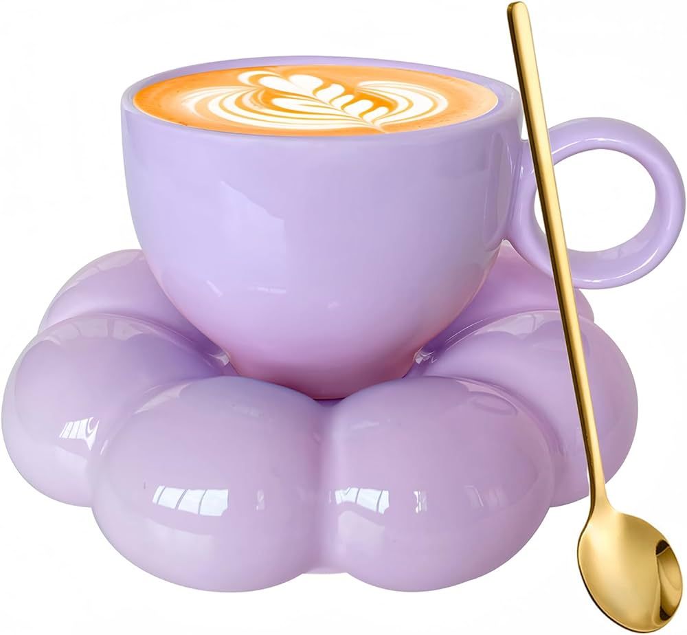 Cloud Mug Ceramic Coffee Mug with Saucer Set, Flower Cups Novelty Coffee Mug Set with Sunflower C... | Amazon (US)
