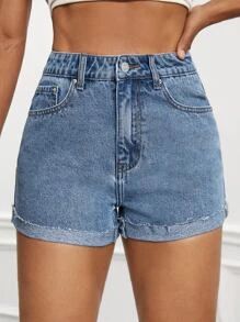 Roll Hem Denim Shorts SKU: sw2211024441064465(20 Reviews)Cotton$15.99$15.19Join for an Exclusive ... | SHEIN