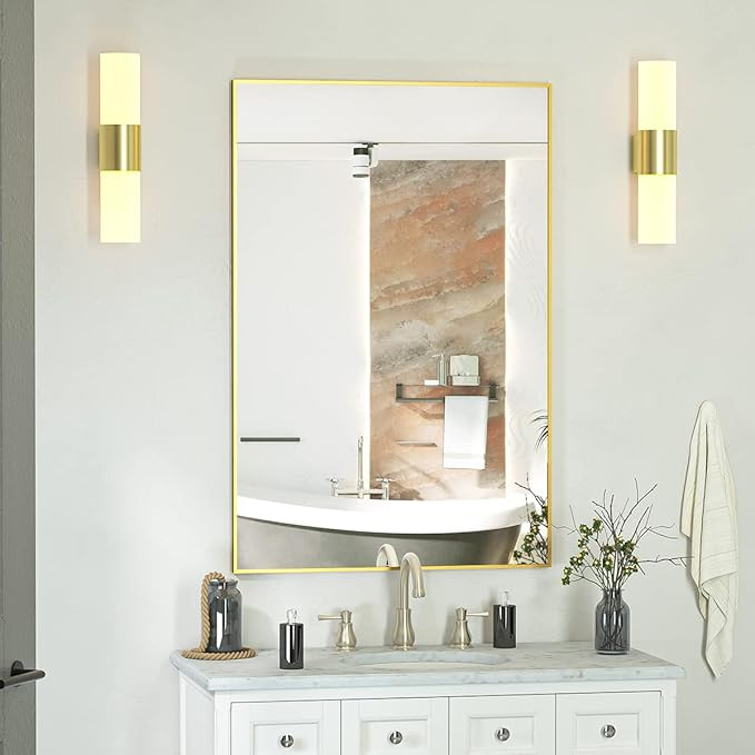 BEAUTYPEAK Wall Mirror 20" x 28" Rectangular Bathroom Mirror with Metal Frame, Hanging Mirrors fo... | Amazon (US)