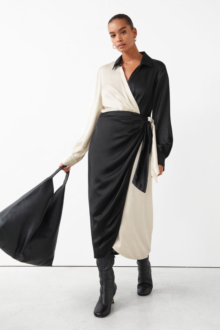 Satijnen overhemdjurk met kleurblokken | H&M (DE, AT, CH, NL, FI)