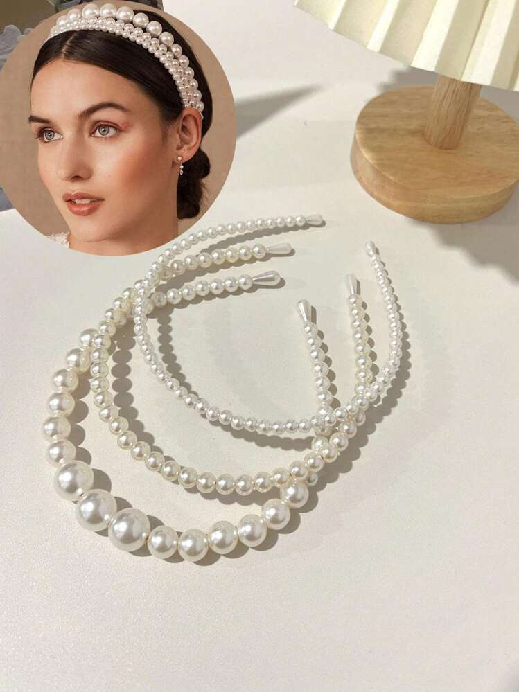 Elegant 3pcs Fashionable Pearl Hair Hoop Set For Women, Suitable For Daily Wear, Parties, Dance, ... | SHEIN