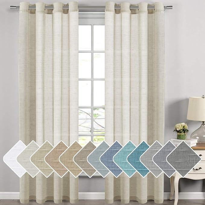 Living Room Curtains Breathable and Airy Semi - Sheers Natural Linen Blended Curtains Draperies E... | Amazon (US)