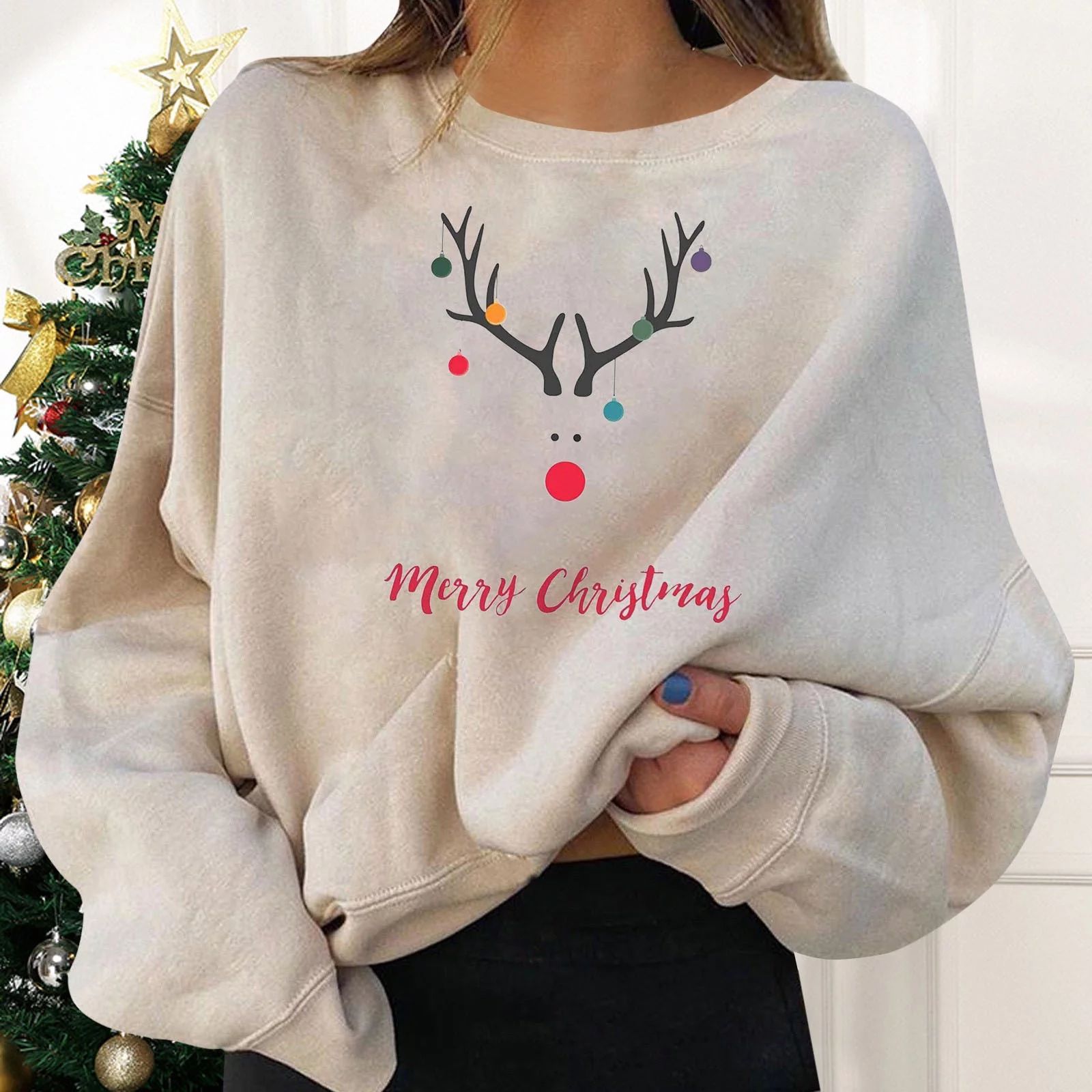 Sweatshirts Women Christmas Holiday Pullovers Fun Graphiprint Crew Neck Long Sleeve Aesthetic Hoo... | Walmart (US)