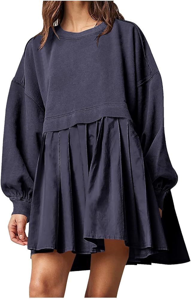 Bidobibo Comfy Sweatshirt Dresses for Women 2023 Long Sleeve Crewneck Pullover Relaxed Fit Mini D... | Amazon (US)