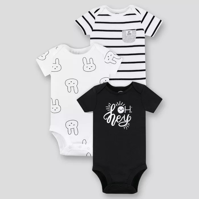 Lamaze Baby Girls' Organic Cotton 3pk Short Sleeve Bodysuit - Black/White | Target