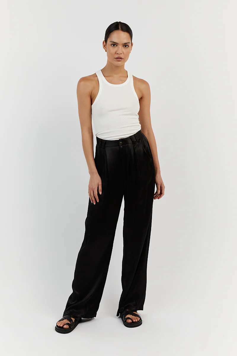 SIMONE BLACK SATIN STRAIGHT TROUSER | DISSH
