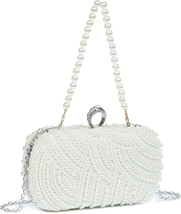 Women's Evening Handbags Pearl Clutch Purses for Women Wedding Bridal Clutch Handbag Beaded clutc... | Amazon (US)