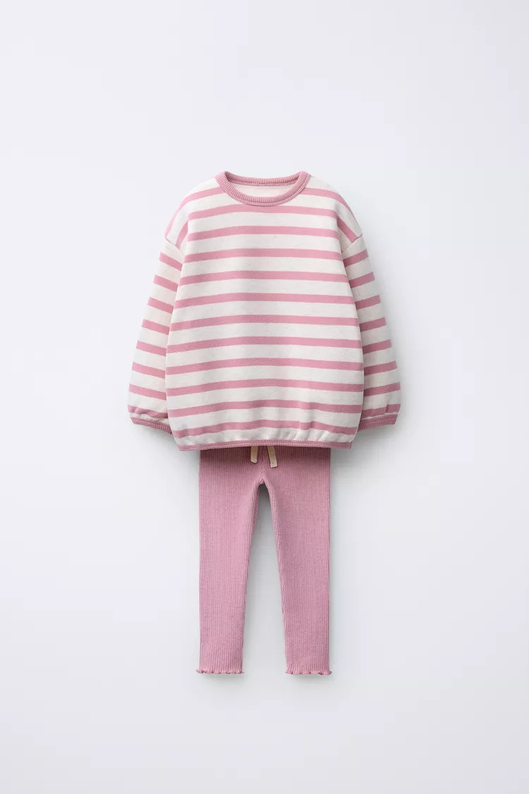 STRIPED SWEATSHIRT AND SOFT TOUCH LEGGING SET | Zara US