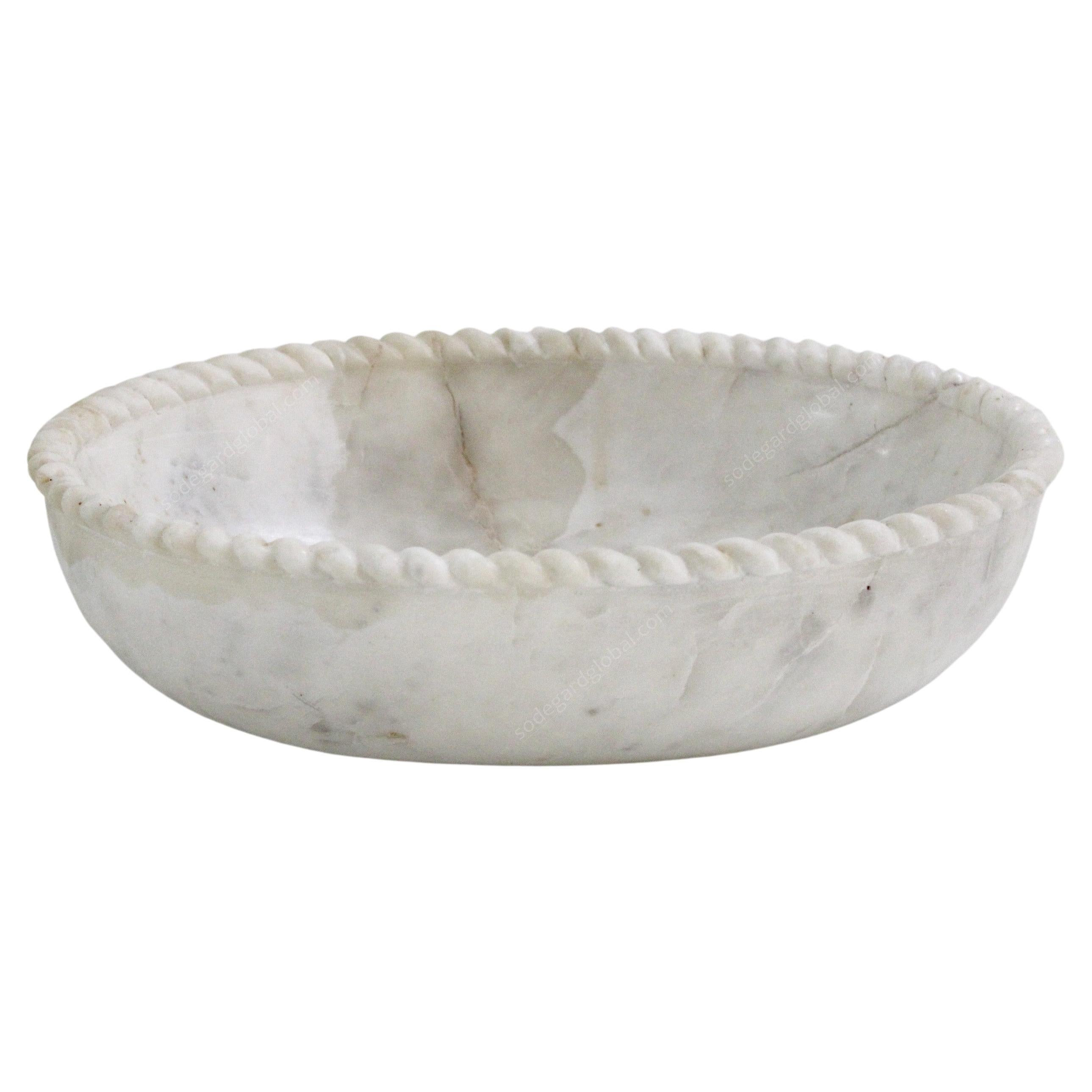 Rope Bowl in White Marble Handcrafted in India by Stephanie Odegard | 1stDibs