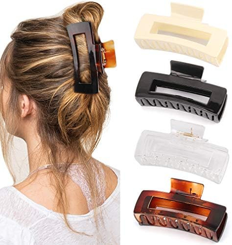 Canitor 4.1 Inche Large Hair Claw/Clips for Thick Hair, Acrylic, Banana Claw, Non-slip, Rectangul... | Amazon (US)