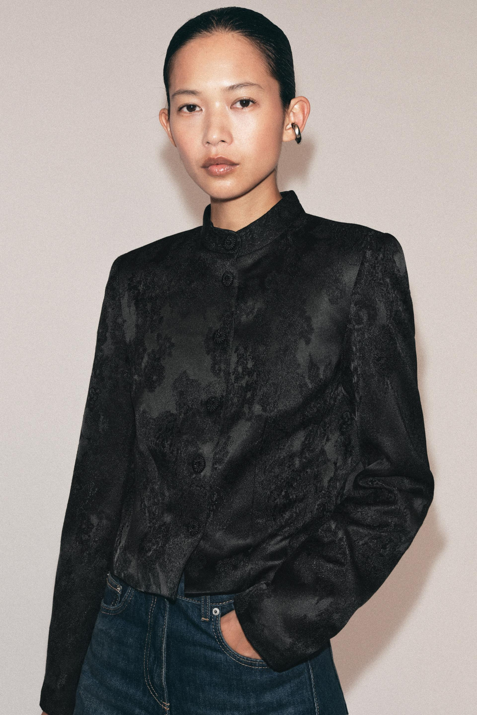 Zara - Zw Collection Short Jacquard Jacket - Black - Xs - Woman | Zara UK