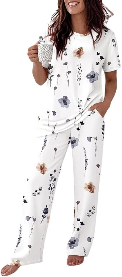 CHICME Womens Pajamas Sets 2 Piece Short Sleeve Lounge Set Printed Loose Pants Pj Sets Loungewear... | Amazon (US)