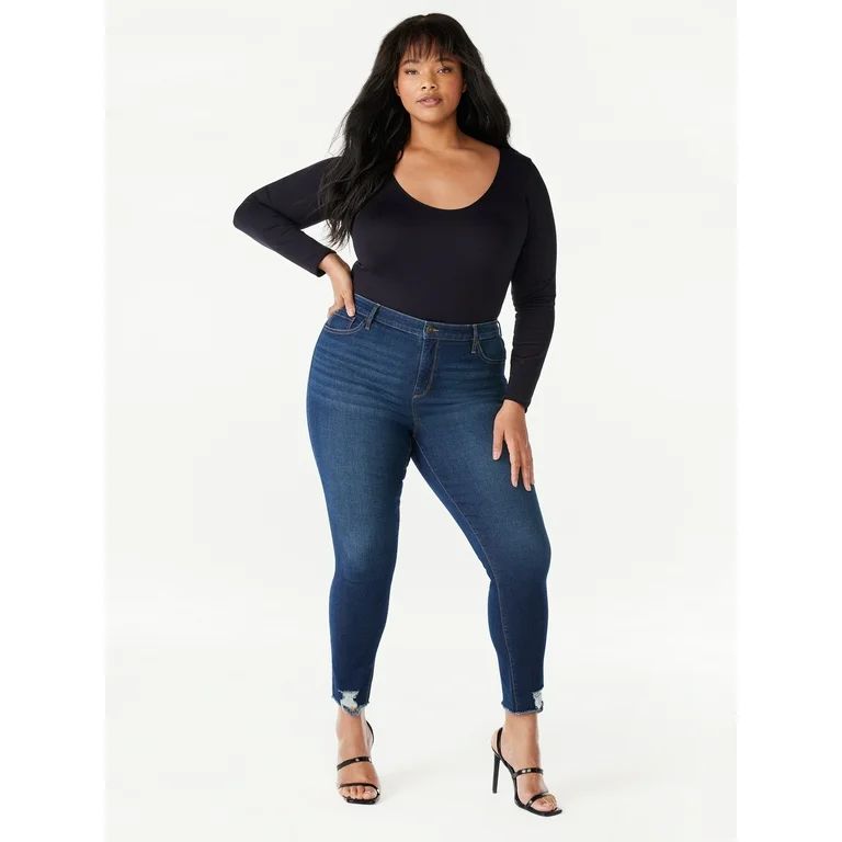 Sofia Jeans Women's Plus Size Rosa Curvy Skinny High Rise Destructed Hem Jeans, 26" Inseam, Sizes... | Walmart (US)